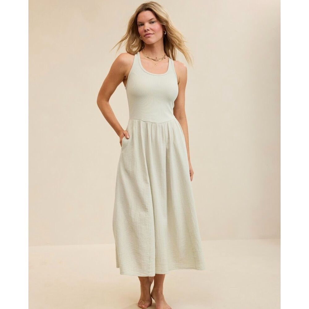 NEW Aerie green beige dress XXS-XXL At The Barre Cross Back Midaxi Midi Maxi
